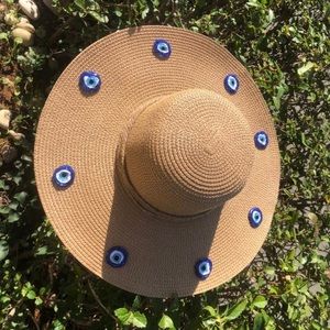 New- Evil Eye Embroidered Beads Straw Hat